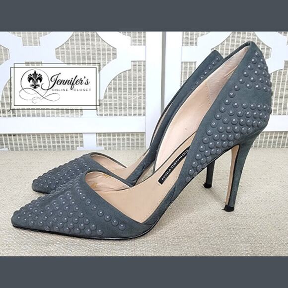 French Connection Women's Gray Ellis Studded Suede Heels Size 6.5 - Picture 4 of 13